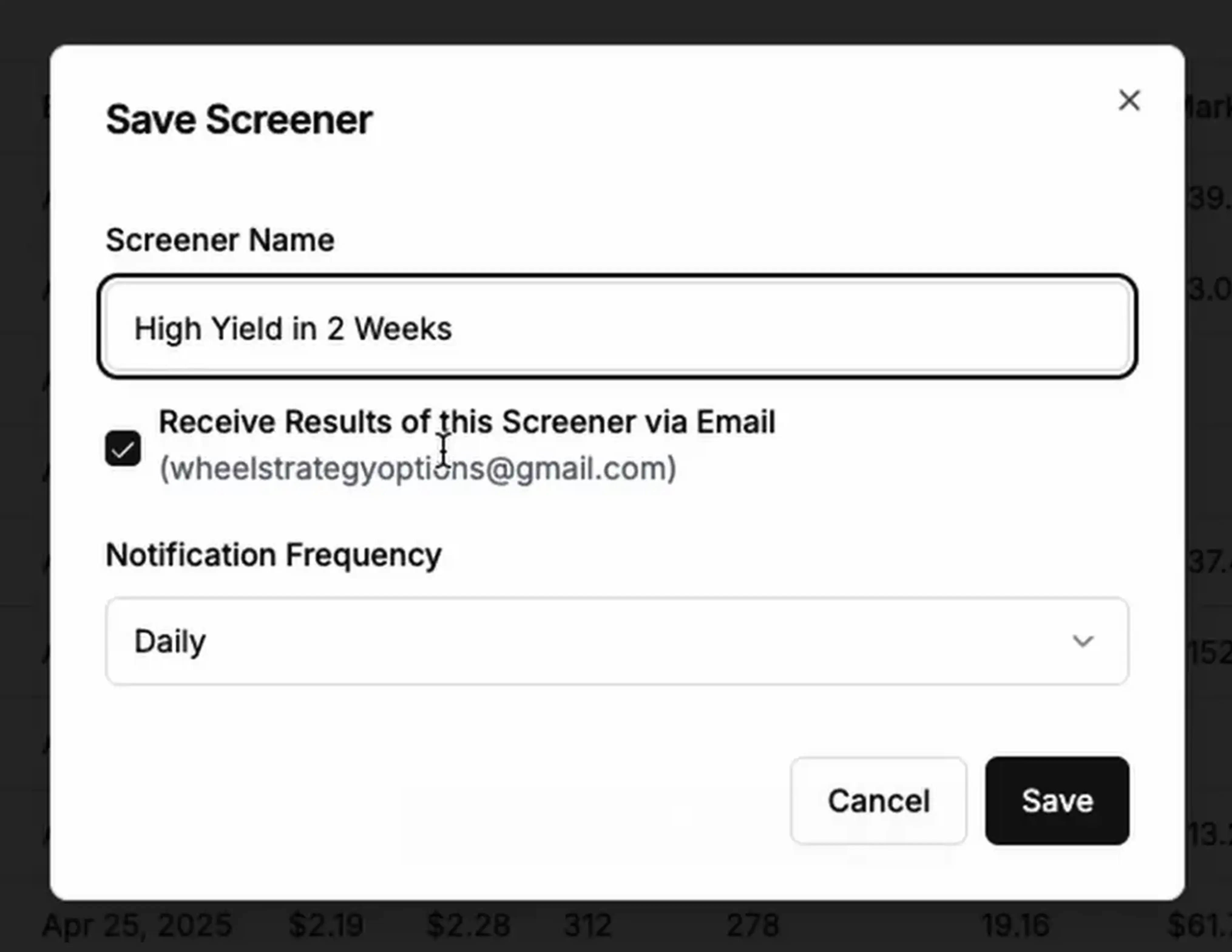 Save and Load Screener Interface